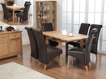 Rhode Oak Draw Leaf Dining Set with 6 Brown