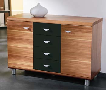 Furniture123 Riki 4 Drawer Sideboard in Walnut and Black