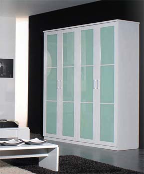 Zan 4 Door Glass Wardrobe in White - WHILE