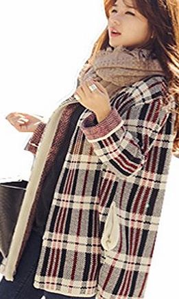 Gaorui Women fashion long Cardigan Knitted Korean Sweaters Plaid loose Coat Knitwear