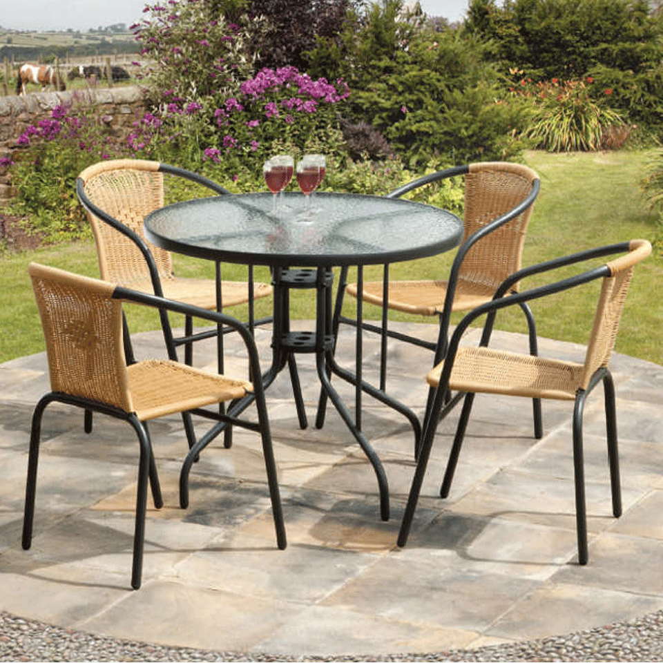 Bambi 90cm 5 Piece Brown Rattan Dining Set