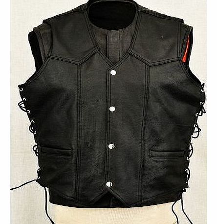 Leather Waistcoat Vest 4 Motorcycle Motorbile Laced Sides