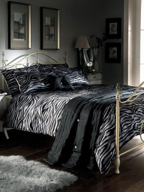 Black Zebra Print Satin Double Size Duvet Cover,