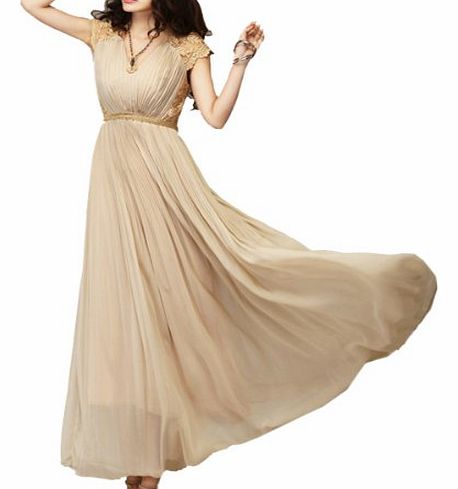 Bridesmaid Evening Dress Party Ladies Evening Long Cocktail Vintage Chiffon Lace Maxi Dress (nude pink, L=US6--US8)