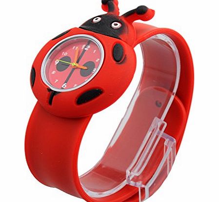 Daditong Lovely Childrens Analog Ladybug Ladybird Bendable Plastic Strap Kids Slap Watch