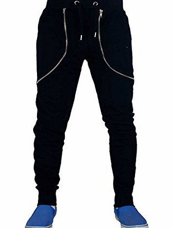 Men Drop Crotch Pants Designer Skinny Joggers Casual Trousers Jogging Bottoms (L, GA115 - Black)