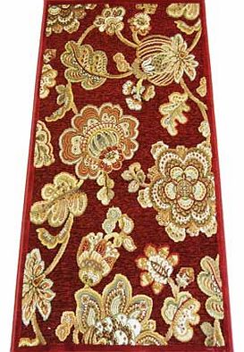 Floral Chenille Runner - Wine - 65 x 210cm