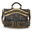 Black Jeweled Calf Leather Large Grommet Tote Bag