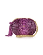 Fuchsia Python Skin Oval Shoulder Baguette Bag