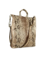 Light Golden Brown Python Leather Large Tote Bag