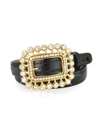 Swarovski Crystal Buckle Black Patent Leather Belt