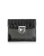 City - Ladies`Black Croco Trim Buckle Wallet