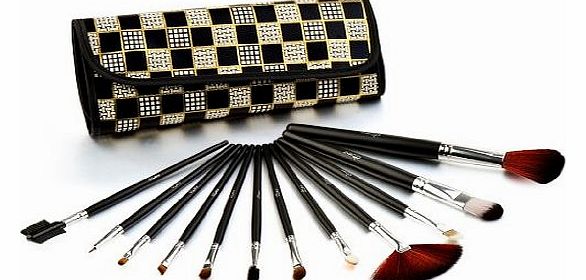 Professional 12-Piece Makeup Brush Set, Black Chequered