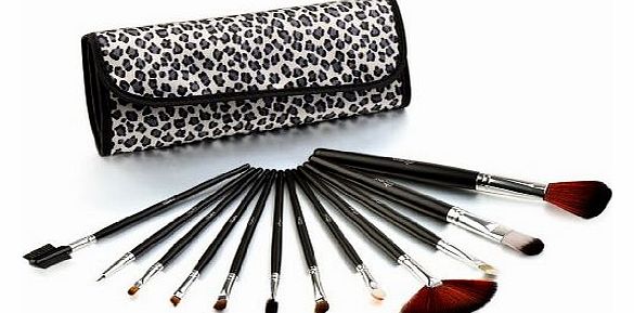 Professional 12-Piece Makeup Brush Set, Black Leapord Print