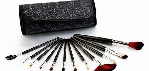 Professional 12-Piece Makeup Brush Set, Grey Flowers