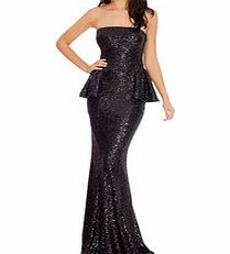 Black sequin peplum maxi dress