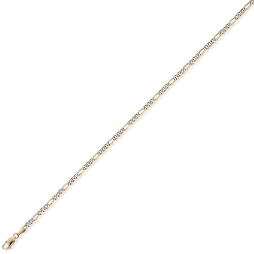 7.25 inch Rhodium Plated Figaro Bracelet In 9 Carat Yellow Gold