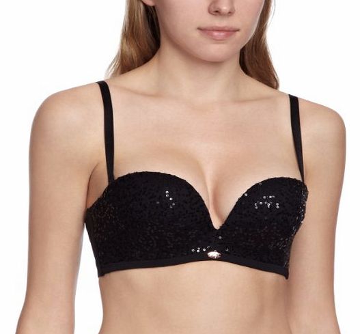 Egoboost Sequin Padded Plunge Womens Bra Black 32DD