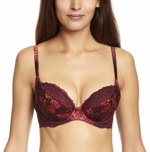 Gossard Floral Print Padded Plunge Womens Bra Grape 34DD