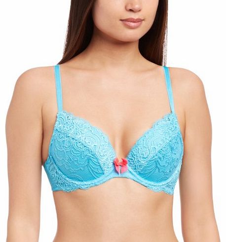 Womens Luxury Lace Plunge Soft Cup Everyday Bra, Blue (Aqua), 30D