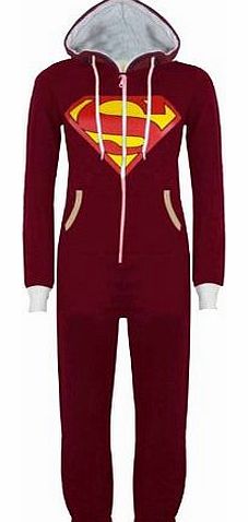 Wine Superman Adult L - Luzia New Womens Adult Mens Unisex Aztec Superman Batman Print Ladies Hoody Jumpsuit Onesie