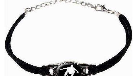 Skater Skateboarder Skateboard - Novelty Suede Leather Metal Bracelet - Black