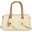 Ecru Canvas and Leather Satchel Bag