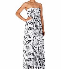 Black and white silk strapless maxi dress