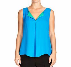 Blue and aqua pure silk V-neck blouse