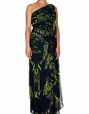 Navy and green one shoulder maxi dress