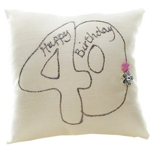 40th Birthday Silk Hand Painted Cushion