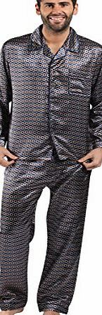 Mens/Gentlemens Nightwear/Sleepwear Satin Printed Long Sleeve Pyjama Suit Set, Red X Large