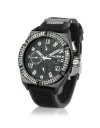 Haurex Challenger - Women` Black Crystal Rubber Strap Chrono Watch