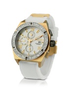 Challenger - Women` White Crystal Rubber Strap Chrono Watch