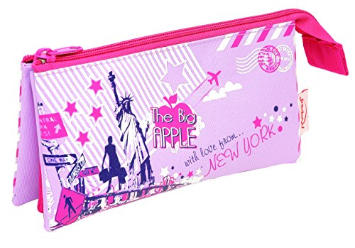 PENCIL CASE TRIPLE POCKET ``CITY SIGHTS`` by Helix - Please note; PARIS image front - NEW YORK image Rear