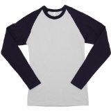 American Apparel - Baby Rib Long Sleeve Raglan, White and Navy, M