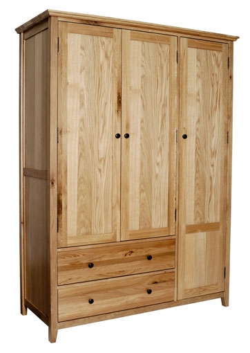 Rustic Oak Triple Gents Wardrobe with 2