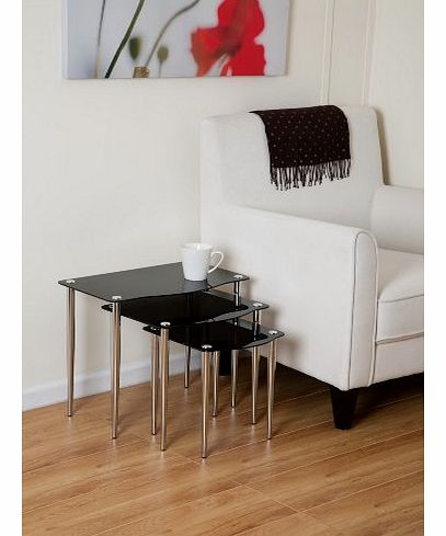 Geo Glass set of 3 Nesting Tables/Chrome Legs (Black)