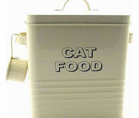 Vintage Retro Style Matt Enamel CAT FOOD Tin ~ Cream