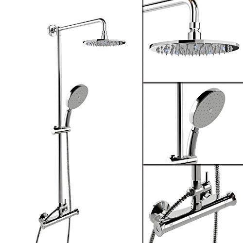 SK002 Chrome Thermostatic Mixer Valve Shower Rain Kit 8 inch Round Head