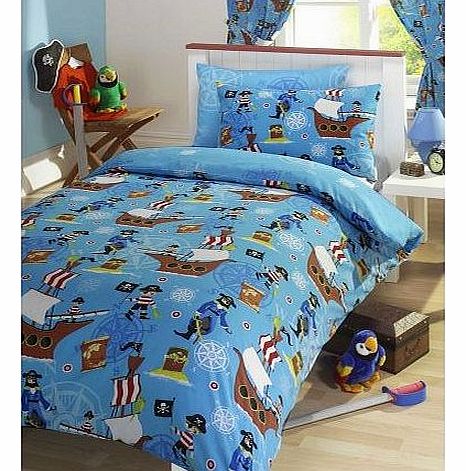 SINGLE SIZE - BLUE DUVET COVER BED SET - PIRATES DESIGN