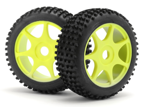 Hot Bodies 1:8 Buggy Notch Tread On Yellow Spoke Wheel (1Pr)