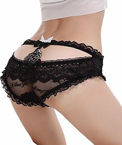 1pc Womens Sexy Flower Lace Knickers bikini Briefs underwear 9 Colors (Black)