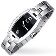 Initial Tonneau - Ladies`Black Dial Stainless Steel Watch