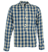 Las Bllue and White Check 1/4 Button