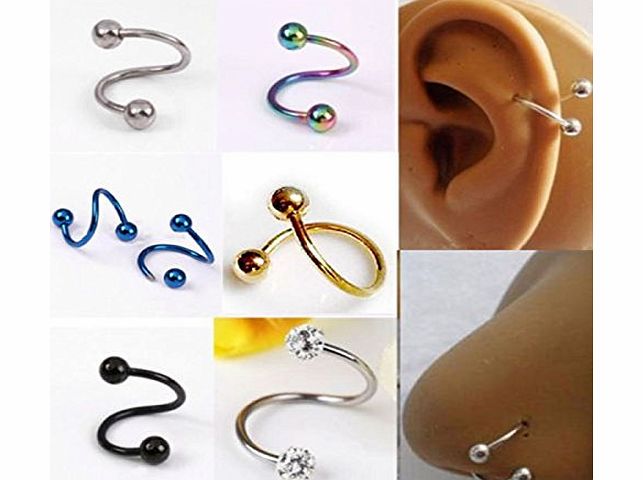 2 X Stylish Multifunction Unisex S Twist Nose Lip Eyebrow Ring Earring Nose Stud(colorful)