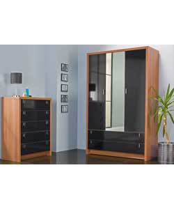 Misaki 3 Door 2 Drawer Wardrobe - Black