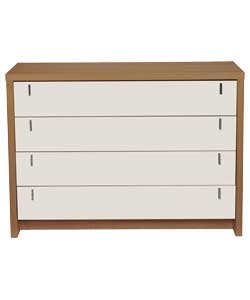 Misaki 4 Drawer Chest - Cream Gloss & Oak