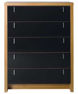 Misaki 5 Drawer Chest - Walnut & Black