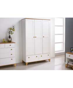 Shaker 3 Door 2 Drawer Wardrobe - Oak &